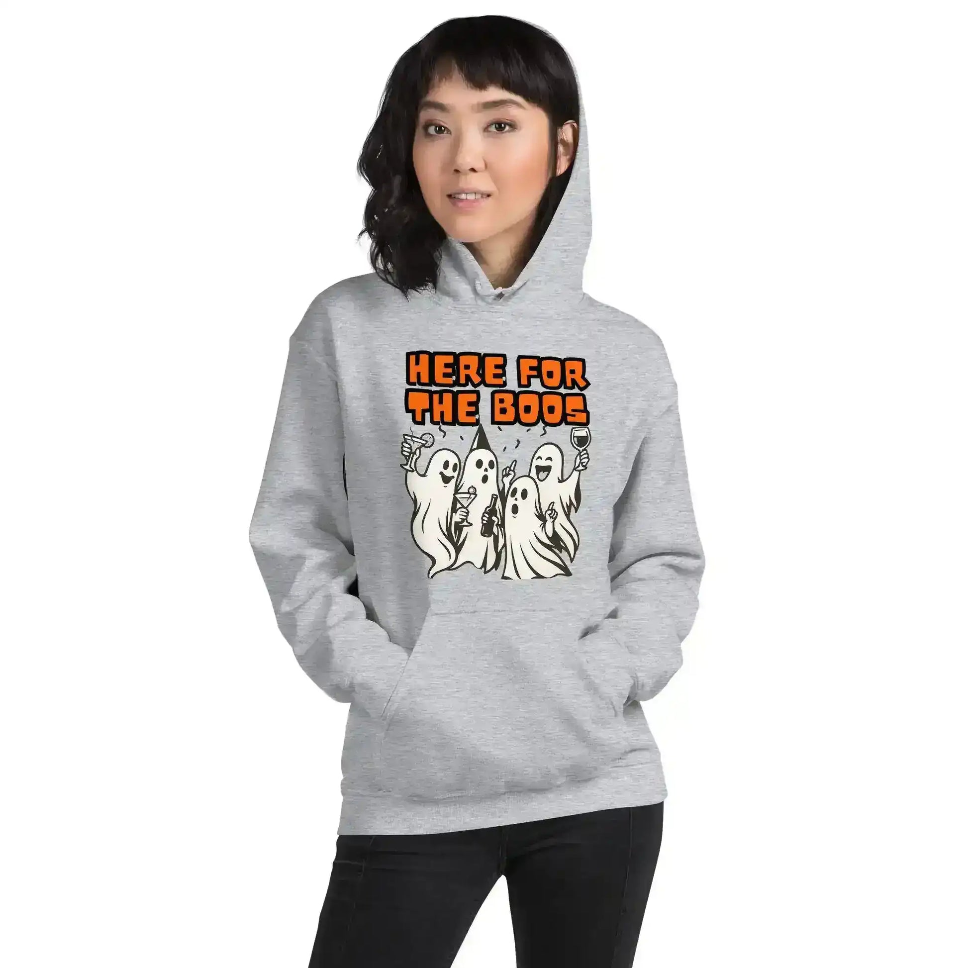 Here For The Boos Pullover Hoodie - Halloween Drinking Humor - Cady Creations