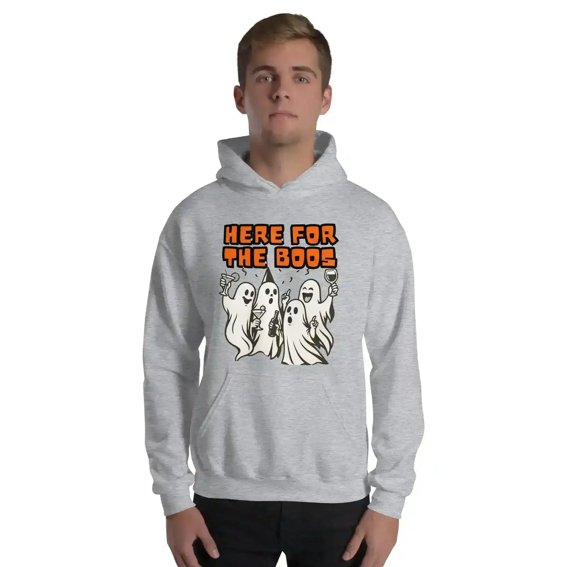 Here For The Boos Pullover Hoodie - Halloween Drinking Humor - Cady Creations