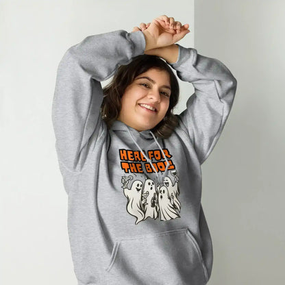 Here For The Boos Pullover Hoodie - Halloween Drinking Humor - Cady Creations
