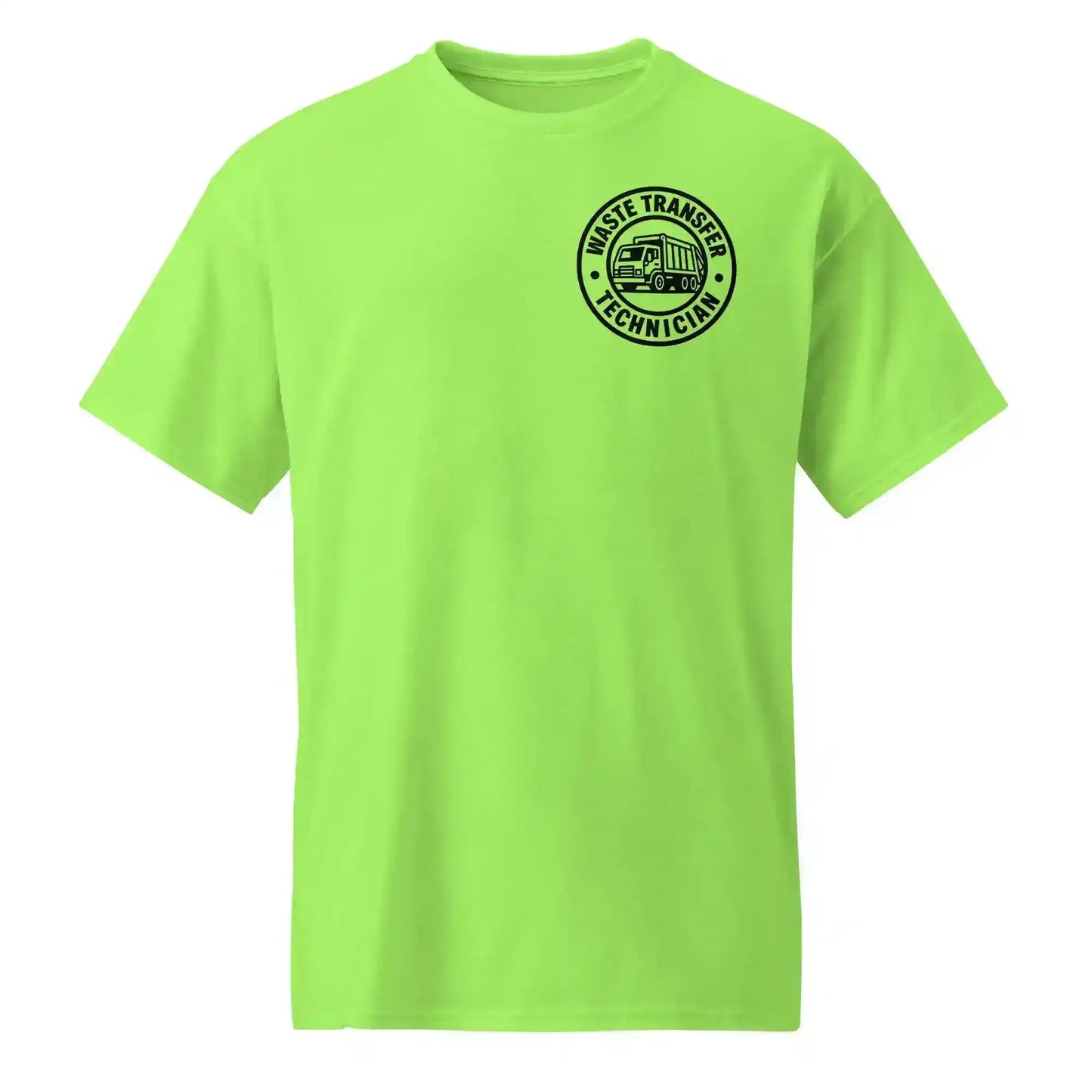 Waste Transfer Technician Tee – Funny Trash Guy Safety Green Shirt (Front & Back Print) - Cady Creations