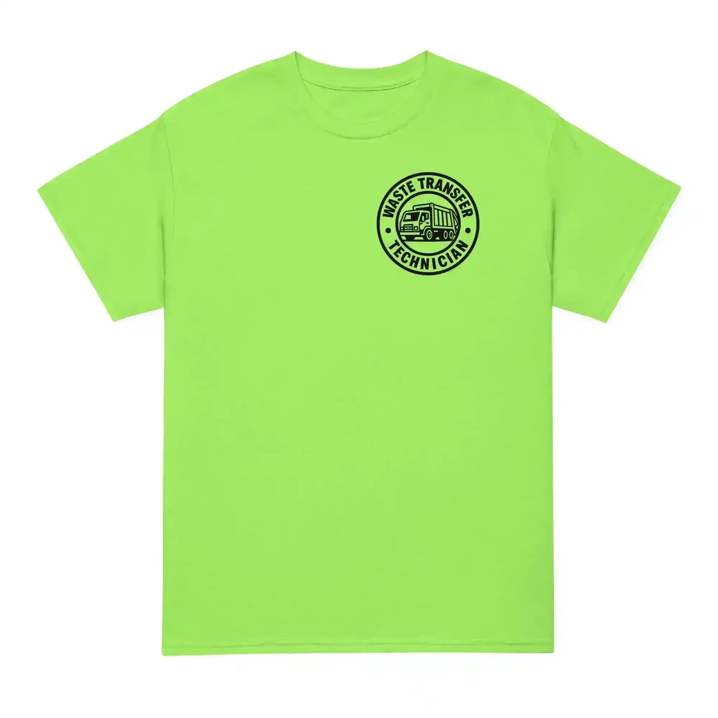 Waste Transfer Technician Tee – Funny Trash Guy Safety Green Shirt (Front & Back Print) - Cady Creations