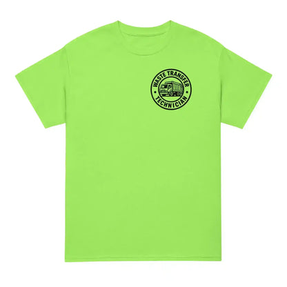 Waste Transfer Technician Tee – Funny Trash Guy Safety Green Shirt (Front & Back Print) - Cady Creations
