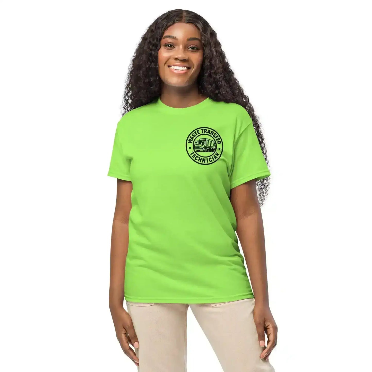 Waste Transfer Technician Tee – Funny Trash Guy Safety Green Shirt (Front & Back Print) - Cady Creations
