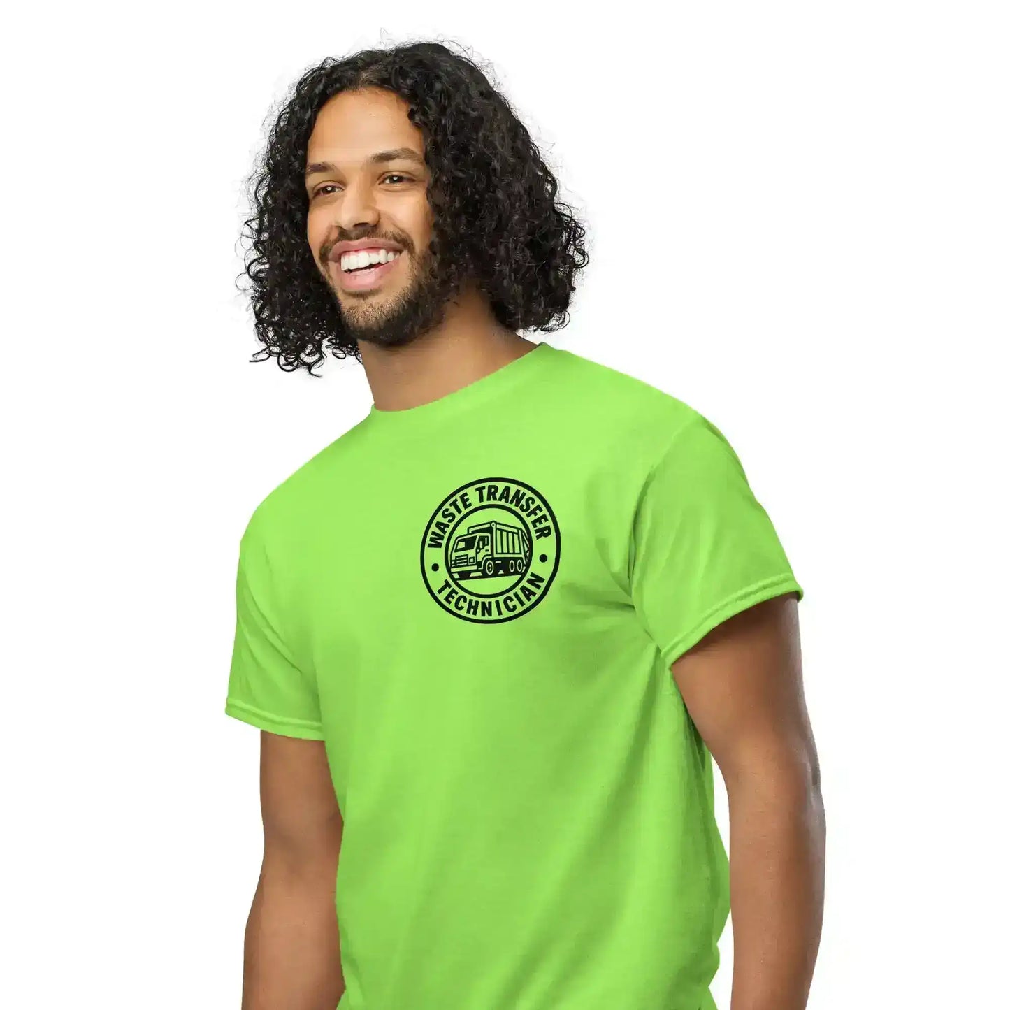 Waste Transfer Technician Tee – Funny Trash Guy Safety Green Shirt (Front & Back Print) - Cady Creations
