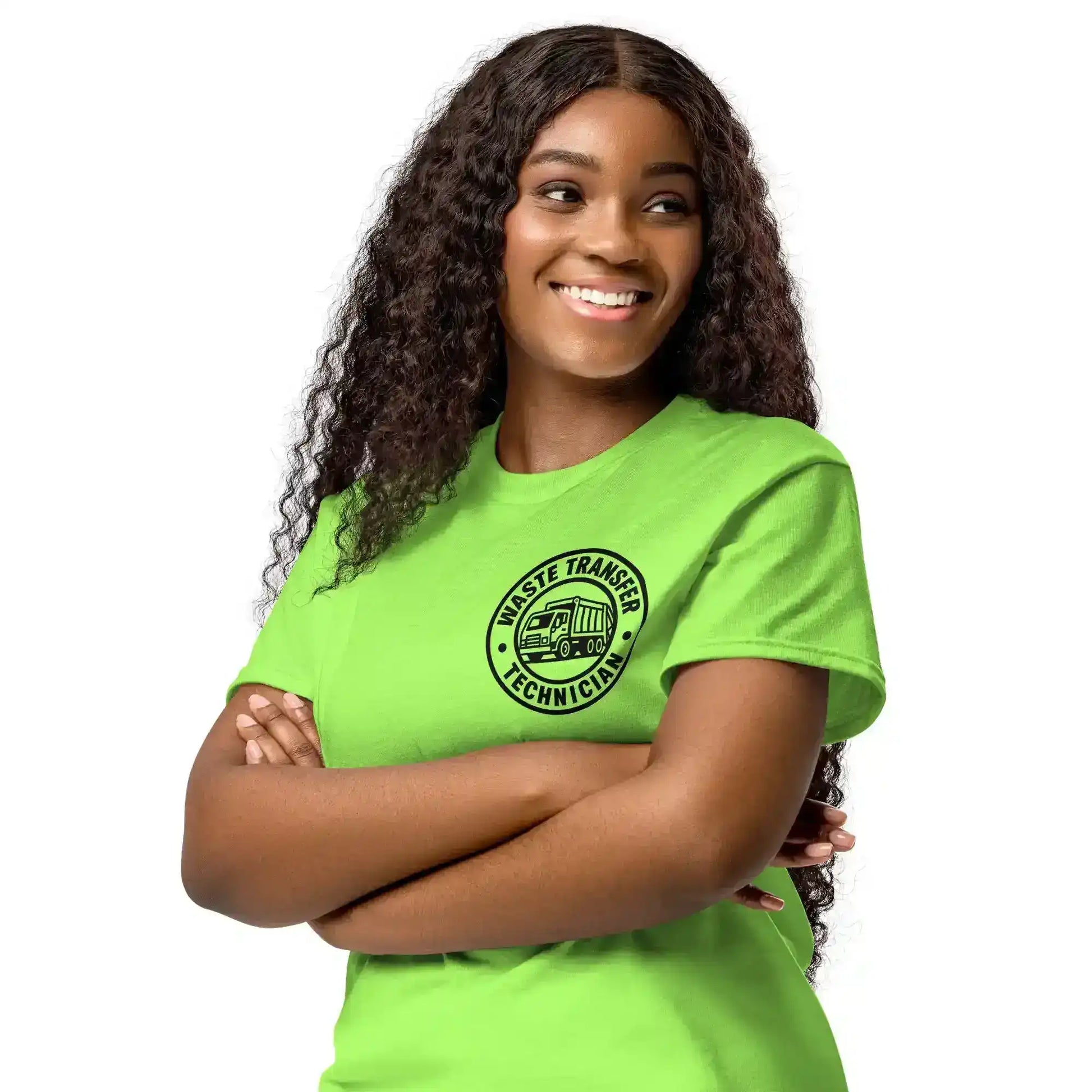 Waste Transfer Technician Tee – Funny Trash Guy Safety Green Shirt (Front & Back Print) - Cady Creations